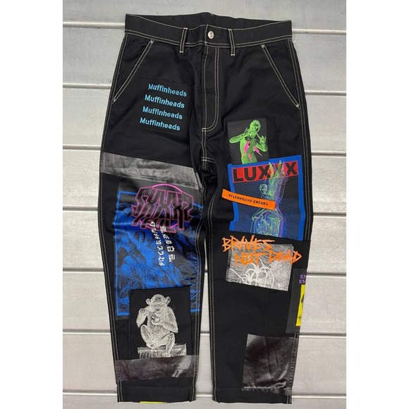 Diesel P-frank Patchwork Jeans Mens 32x28 Black Muffinheads - Picture 1 of 15